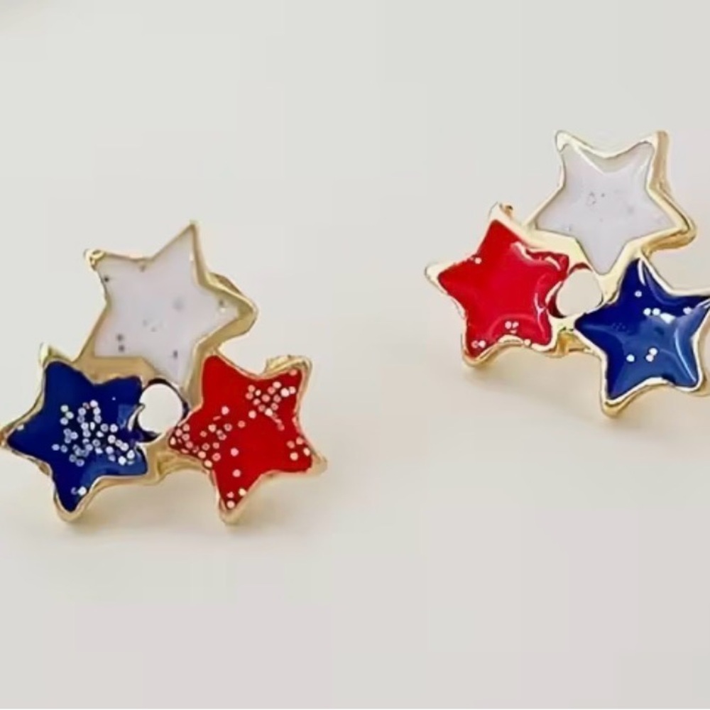 Ladies or Kids Triple Star Stud Earrings in Red, White & Blue